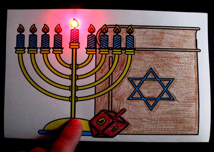 paper circuit menorah hanukkah card